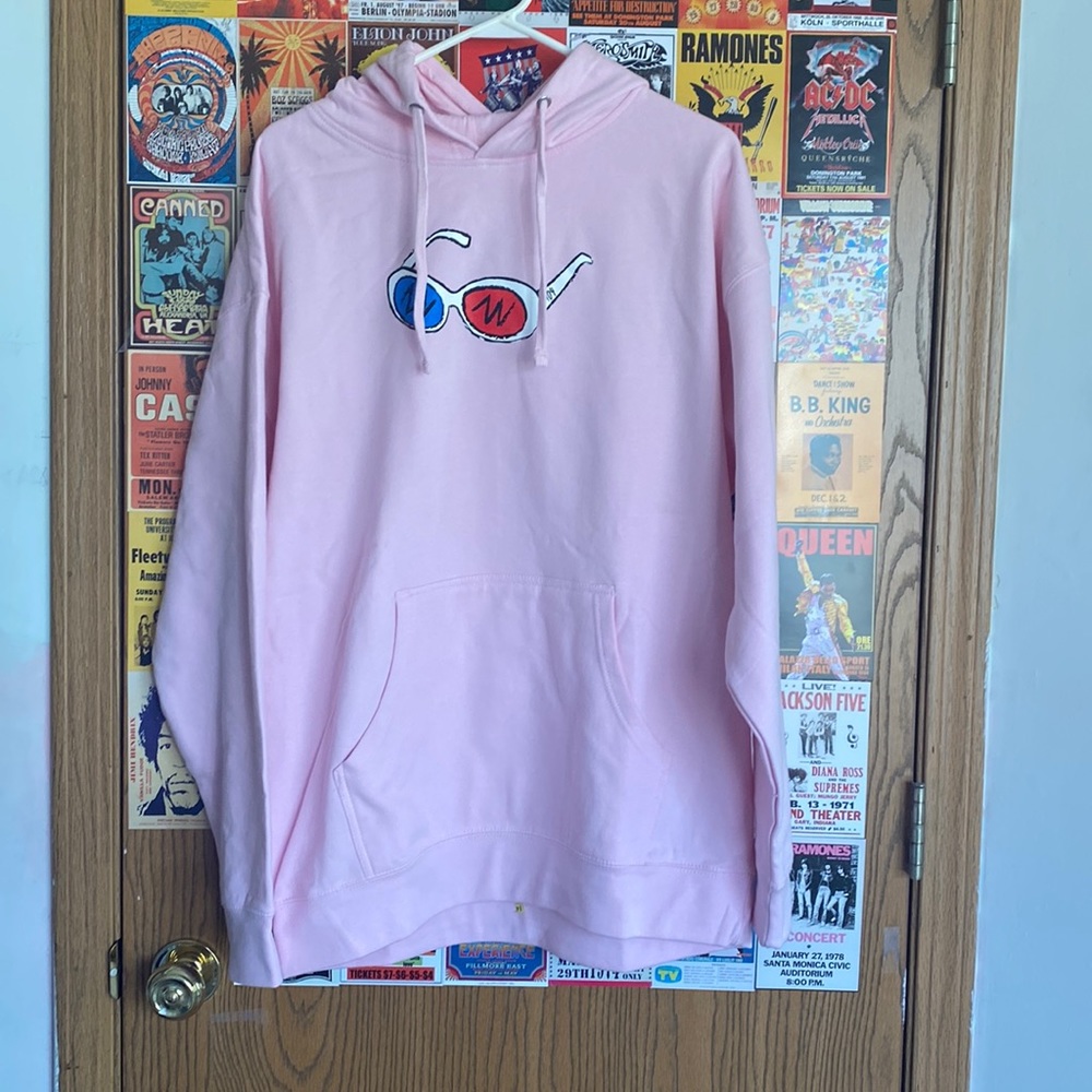 XL Baby pink Georgenotfound 404 glasses hoodie